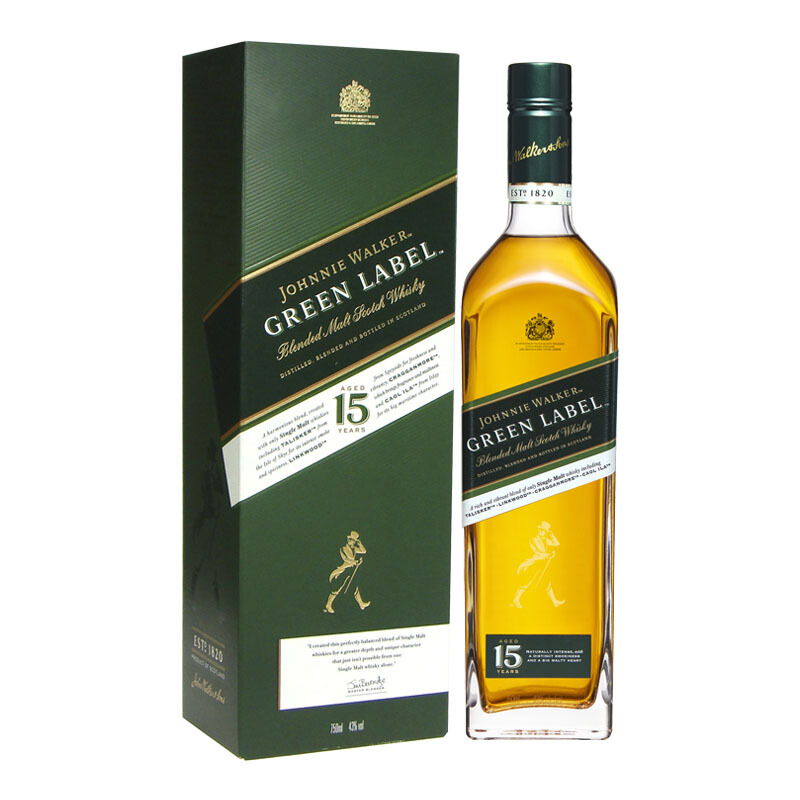 尊尼获加 JOHNNIE WALKER 绿牌 15年 调和 苏格兰威士忌 43%vol 750ml 券后187.11元