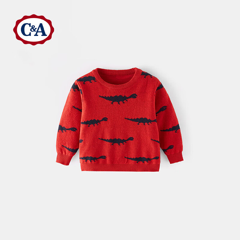 C&A 儿童长袖毛衣春秋冬款男童毛衣中大童文艺 红色 110 26.33元（需买3件，需用券）
