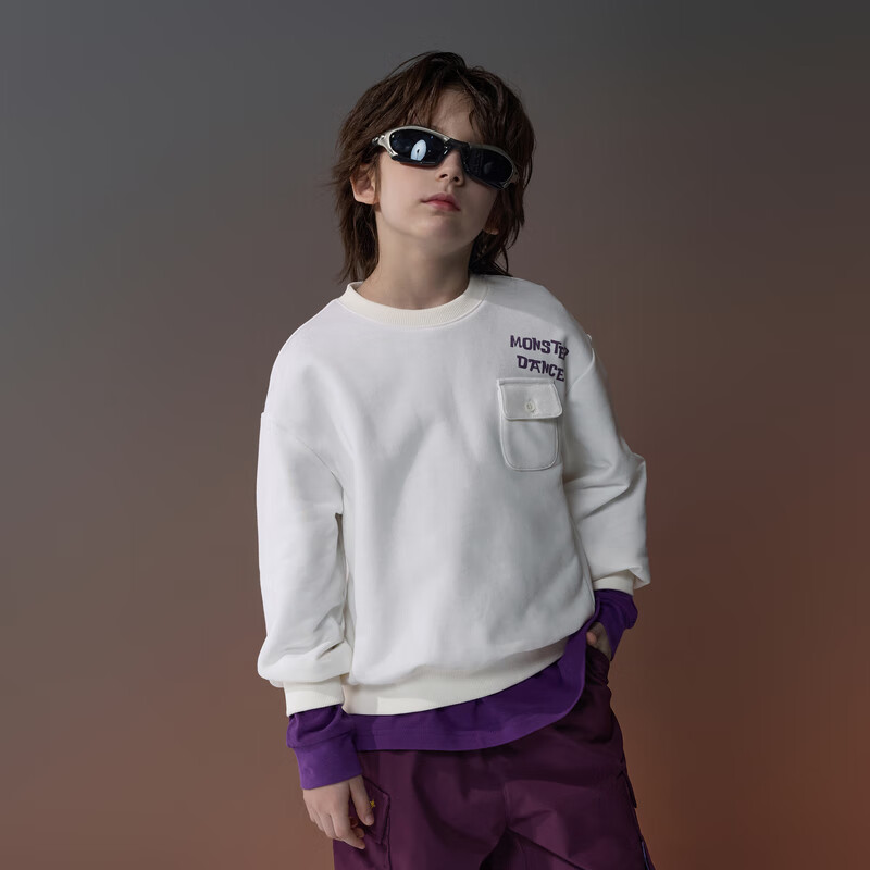 马骑顿 童装男童卫衣2024春秋款儿童圆领长袖上衣男孩衣服 米白 150cm 券后68.94元