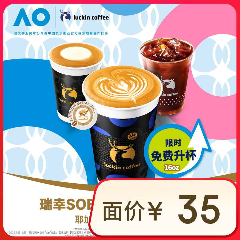 瑞幸咖啡 耶加雪菲系列3选1-免费升大黑杯-15天有效-仅自提 ¥11.9