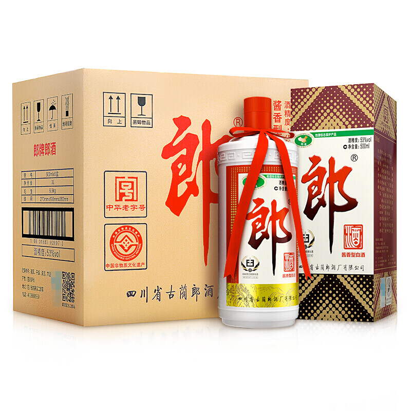 郎酒 郎牌郎酒 酱香型 高度白酒 53度 500ml*6瓶 整箱装 券后1246.2元
