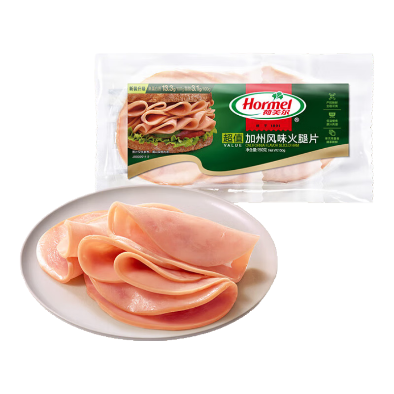 限地区、plus:荷美尔（Hormel）超值加州风味火腿片150g*26件+凑单 113.23元（合4.36元/件，买一赠一后）