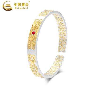 预售：中国黄金 China Gold 海棠花珐琅银手镯女  378元包邮