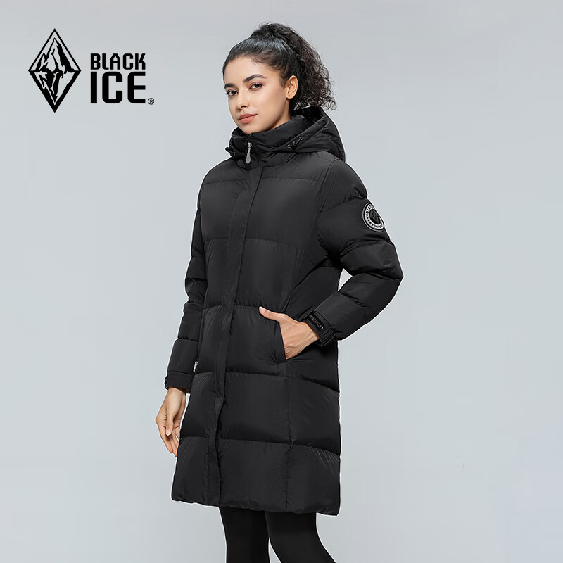 限移动端、京东百亿补贴：BLACKICE 24新款户外女款连帽中长款鸭绒羽绒服冬季防风保暖羽绒服D 黑色 M 499元