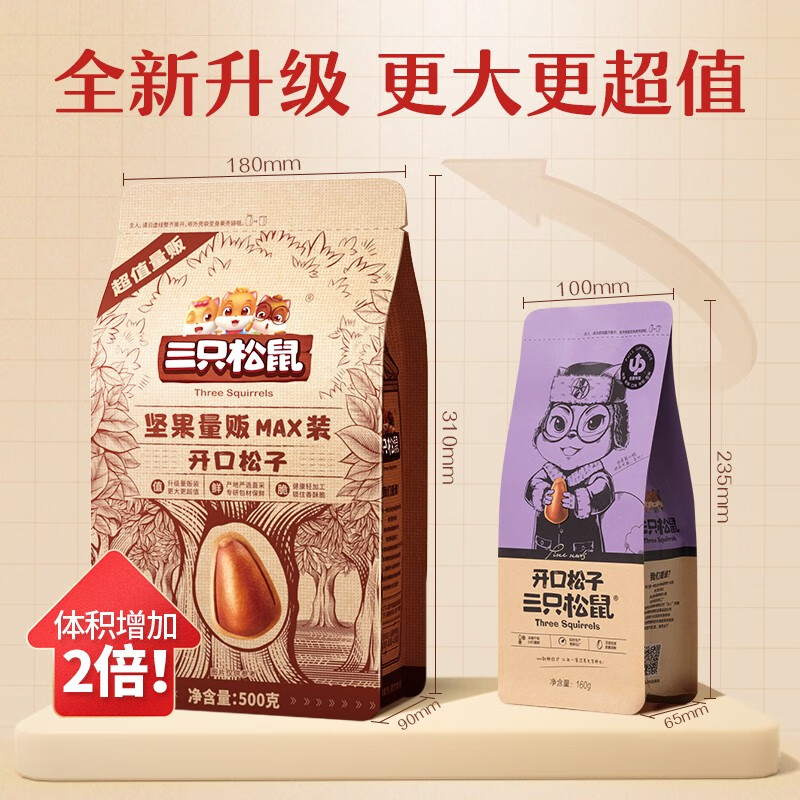限移动端：三只松鼠 东北量贩手剥开口松子每日坚果干果特产休闲食品零食小吃 袋装开口松子500g 44.9元