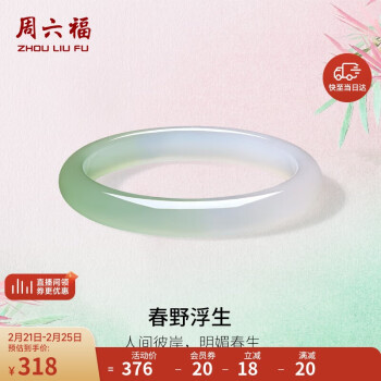 周六福 半山半水玉髓手镯浅白绿宽条新中式国风 58mm