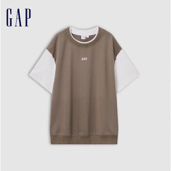 Gap 女装2024秋季新款拼接假两件美式短袖T恤圆领收腰上衣537088