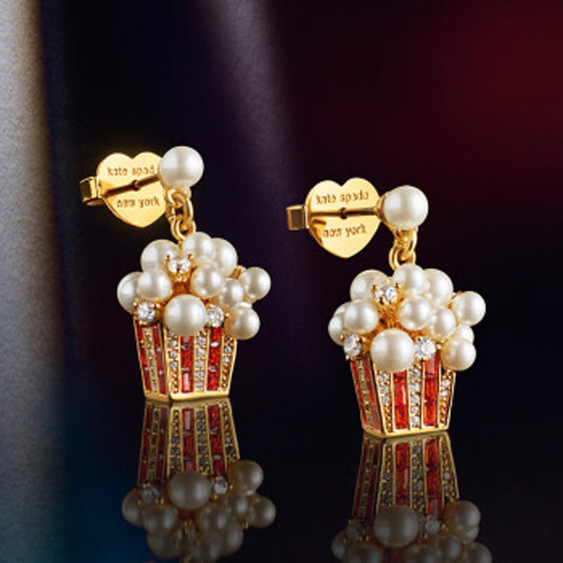 爆米花耳钉项链 彩色闪钻珍珠s925银针欧美个性时尚耳饰项链