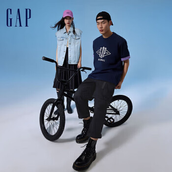 Gap 女装2024春季新款棉斜纹工字扣撞色拼接打褶背带裙长裙890016