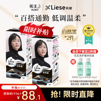 移动端、京东百亿补贴：花王莉婕Liese 植物精粹泡沫染发剂LAW22自然黑*2盒在家染男女通用