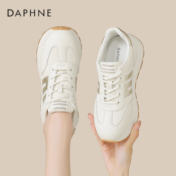 达芙妮 休闲鞋女拼接条纹德训鞋复古经典运动女鞋子 4024404110 金色 37