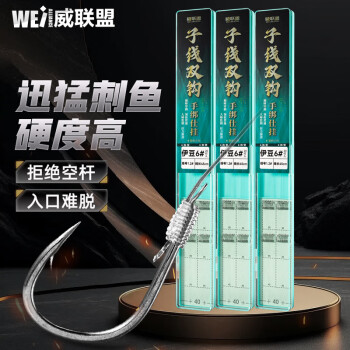 威联盟 5号金袖20付鱼钩一盒绑好的子线双钩成品套装仕挂钩子钓鱼渔具