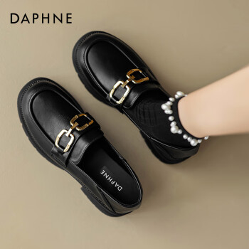 达芙妮 乐福鞋黑色小皮鞋2024春秋百搭通勤风厚底单鞋女 黑色35