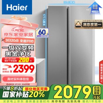 海尔 Haier BCD-539WGHSSEDH9 风冷对开门冰箱 539L 铂岩灰