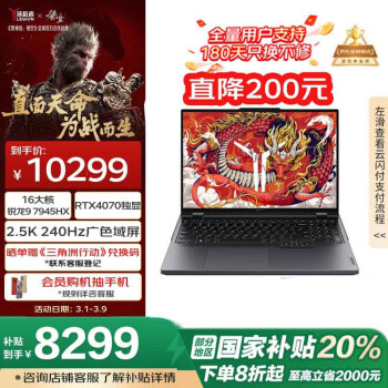 联想拯救者 R9000P 2024款 七代锐龙版 16.0英寸 游戏本 灰色(锐龙R9-7945HX、RTX 4070 8G)