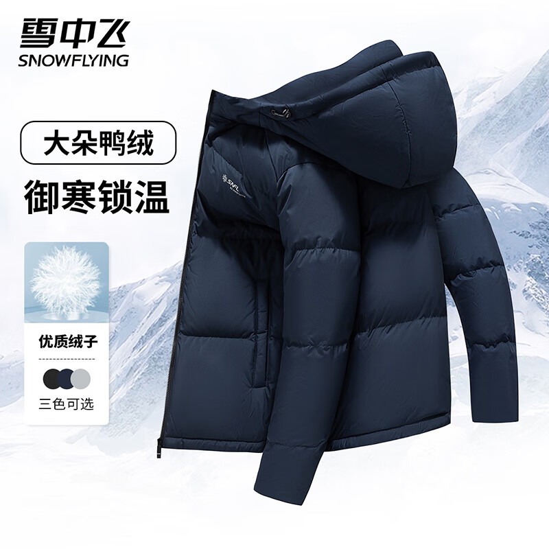 限移动端、京东百亿补贴：雪中飞 男士羽绒服连帽冬季通勤休闲时尚加厚保暖纯色百搭外套羽绒外套男 黑色 L (175) 199元
