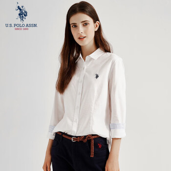 U.S. POLO ASSN. 美国马球协会 女士长袖衬衫 商务休闲纯棉衬衣