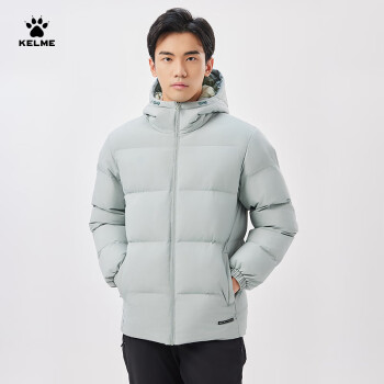 卡尔美 运动连帽棉服冬季新款蓄热保暖棉衣加厚时尚面包服 瓦石绿 S
