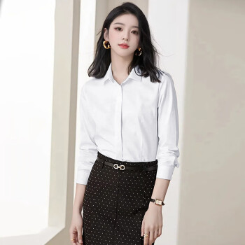 特洛曼 白色衬衫女长袖职业正装气质休闲抗皱工装工作服衬衣