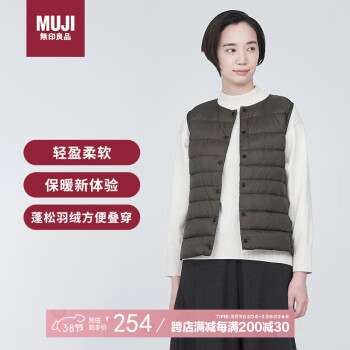 MUJI 無印良品 无印良品（MUJI）女式 便携式 无领马甲 羽绒背心 羽绒服 深棕色3A M