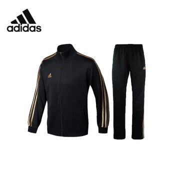 移动端、京东百亿补贴:adidas 阿迪达斯 运动套装春季外套长裤两件套跑步套装运动服 黑金(直筒裤) L