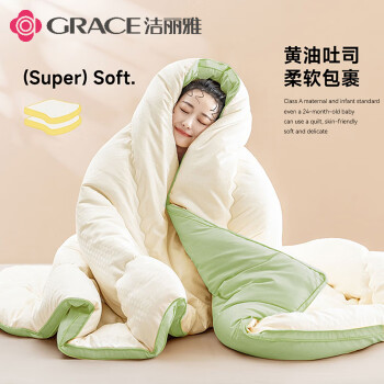 洁丽雅 纤维被子被芯双人家用加厚被褥A类冬季被子6斤 2*2.3M 奶油白-绿