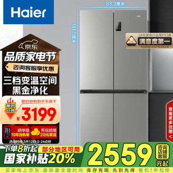 海尔 Haier BCD-539WGHTDEDH9U1 风冷十字对开门冰箱 539L 铂岩灰