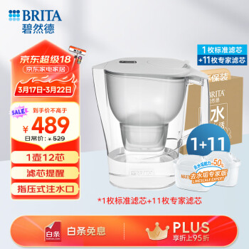碧然德 过滤净水器 家用滤水壶 Kalea 晨汐系列XL 3.5L（灰）+专家版滤芯11枚 环保加固包装