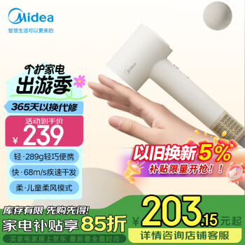 美的 高速吹风机 家用吹风筒 大功率 大风力速干 高浓度等离子护发电吹风 FG106-冰奶咖