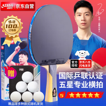 红双喜 五星乒乓球拍横拍反胶弧圈结合快攻H5002含
