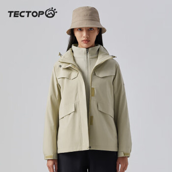 探拓TECTOP冲锋衣女三合一登山滑雪服防寒保暖抓绒内胆48CF卡其色XL