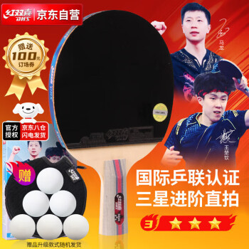 红双喜 三星级乒乓球拍训练比赛用成品拍 升级版直拍H3006双面反胶附乒乓球