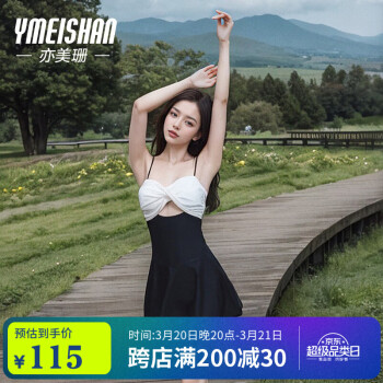 亦美珊 连体温泉泳衣女2024性感纯欲遮肚小胸聚拢高端度假 黑色 S