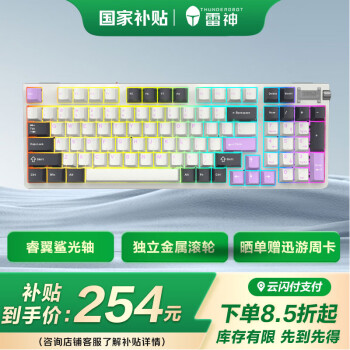 雷神 T96暮山紫 机械键盘有线游戏键盘 光学触发机械火轴RGB背光键盘 独立式金属旋钮无畏契约 光轴