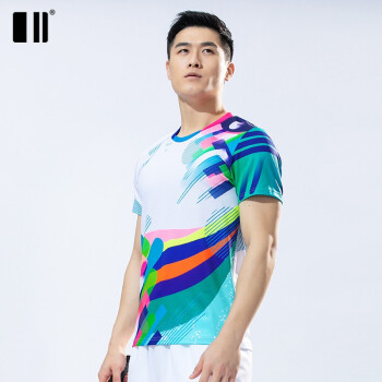 单双号 夏季羽毛球服运动套装速干衣网球服比赛运动短袖 男上衣C111082 XL