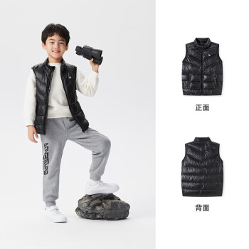 探路者 儿童马甲男女中大童装秋冬超轻羽绒背心坎肩外套服 黑色 170