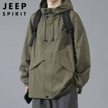 JEEP SPIRIT 吉普夹克男外套春秋季连帽工装冲锋防风衣服男装