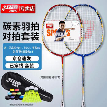 红双喜 双拍碳素专业初学羽拍套装EG601