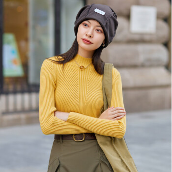 爱依服 IEF 毛衣女秋冬新款长袖针织打底衫上衣 黄(背面纹理A) 均码
