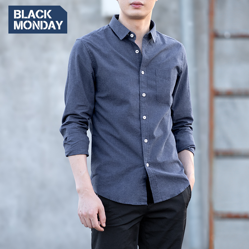 BLACKMONDAY 纯棉长袖衬衫 烟灰蓝（有领扣） L (175) 89元（需领券）