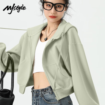 MJ STYLE 插肩袖短款开衫外套女2025年春季宽松休闲百搭运动风长袖上衣 灰绿/纯色