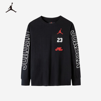 Jordan 耐克童装男女童Nike长袖T恤春秋儿童运动上衣 01正黑色 160(L)