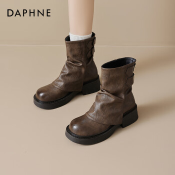 达芙妮 短靴女春秋马丁靴女2024美拉德靴子女厚底百搭棕色裤管靴 棕色 38