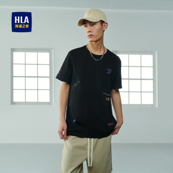 海澜之家 短袖T恤男棉氨弹力圆领宇宙图案短袖男夏季 3XL 190/104A(56)182~196斤 黑色花纹(U6)