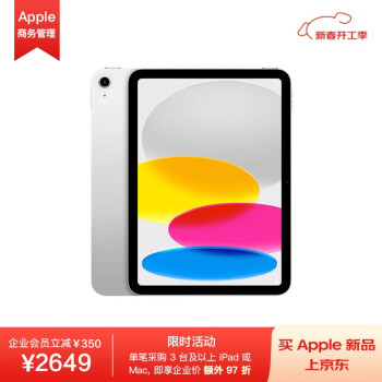 苹果 Apple iPad 10.9英寸平板电脑 2022年款（64GB WLAN版/A14芯片/1200万像素/iPadOS MPQ03CH/A）银色*企业专享