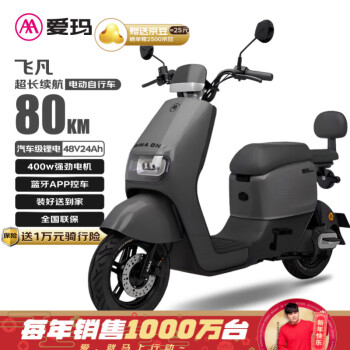 爱玛 飞凡电动车48V24Ah锂电长续航豪华舒适电动自行车 机械灰
