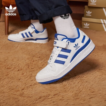 移动端、京东百亿补贴：adidas ORIGINALS Forum Low 中性休闲运动鞋 FY7756 白蓝色 38
