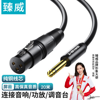 臻威 6.5转卡侬音频线 6.35mm公转卡侬母  音质清晰平衡麦克风话筒调音台音箱音响功放连接线 20M