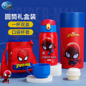 迪士尼 儿童保温杯带吸管男小水杯子儿童节316不锈钢双盖壶550ml 红色蜘蛛侠 550ml
