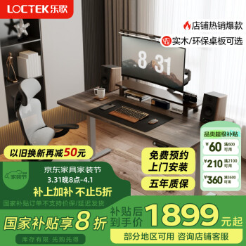 乐歌 双电机升降桌台式电脑桌办公桌学习桌家用书桌子E5X-1.4灰木纹色
